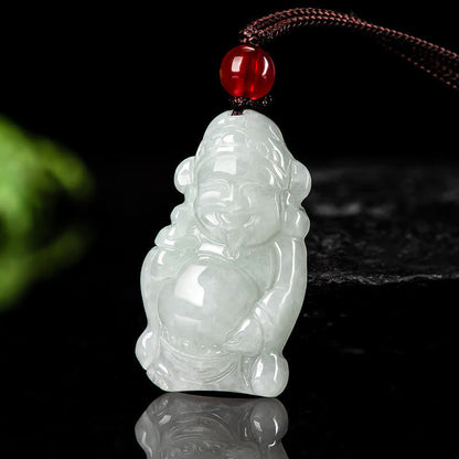 Mythstone Natural Jade Chinese God of Wealth Caishen Ingot Luck Necklace Pendant