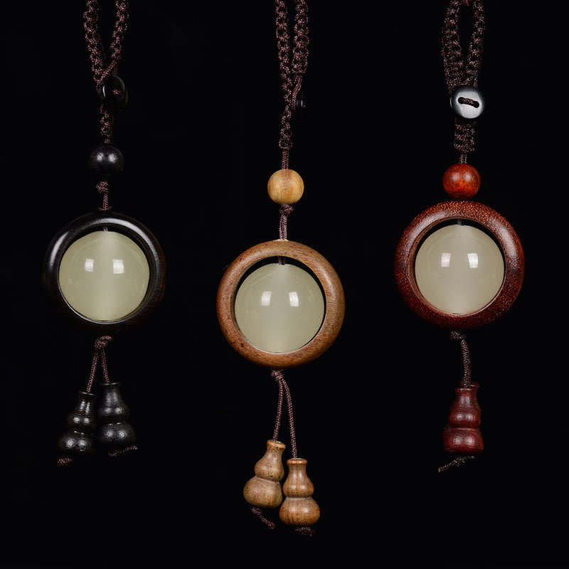 Mythstone Red Sandalwood Ebony Wood Green Sandalwood Luminous Lucky Bead Gourd Peace Key Chain