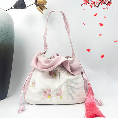 Mythstone Suzhou Embroidery Camellia Magnolia Peony Lotus Silk Tote Crossbody Bag Shoulder Bag Handbag