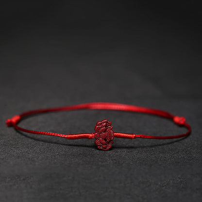 Mythstone Handmade Plum Blossom Four Leaf Clover PiXiu Lotus Koi Fish Cinnabar Blessing Braid Bracelet