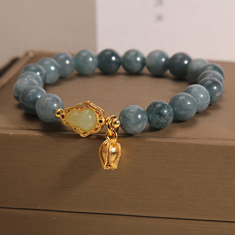 Pulsera de la suerte con amuleto de calabaza de jade natural y tulipán de Mythstone 