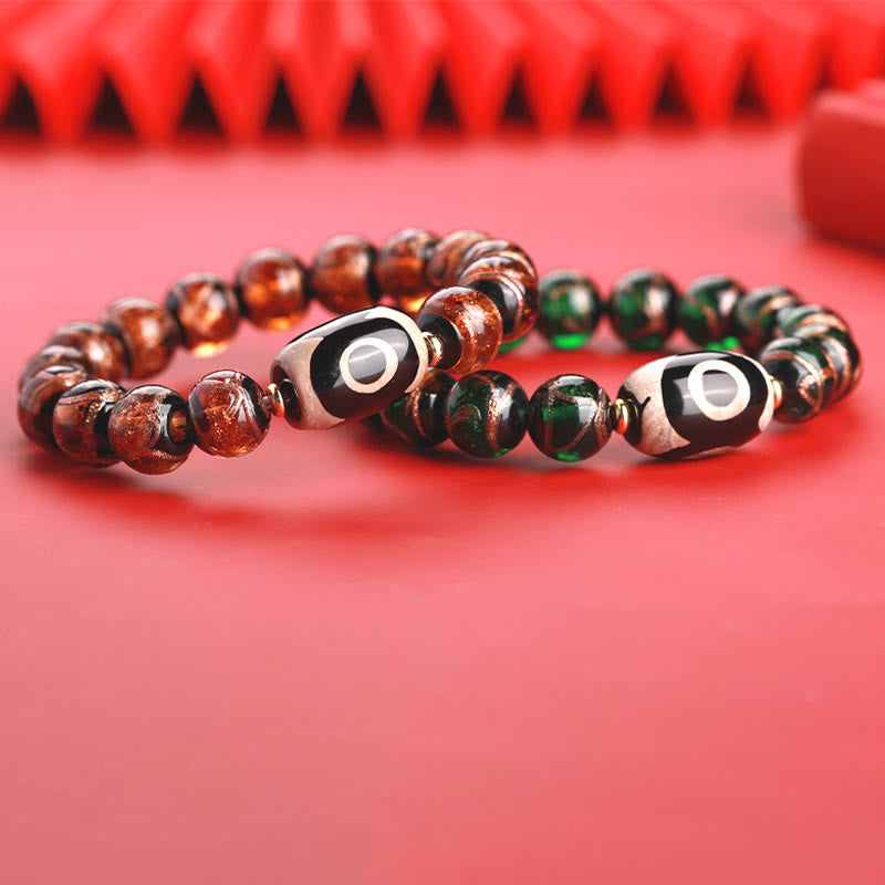 Mythstone Tibetan Nine-Eye Dzi Bead Three-eyed Dzi Bead Liuli Glass Bead Wealth Bracelet