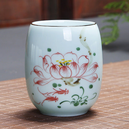 Mythstone Koi Fish Lotus Landscape Dandelion Peony Flower Ceramic Teacup Kung Fu Tea Cup