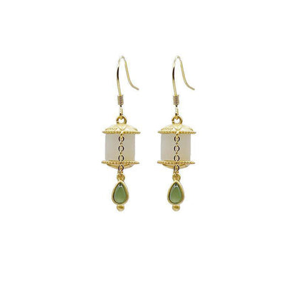 Mythstone 925 Sterling Silver Jade Prayer Wheel Luck Drop Earrings