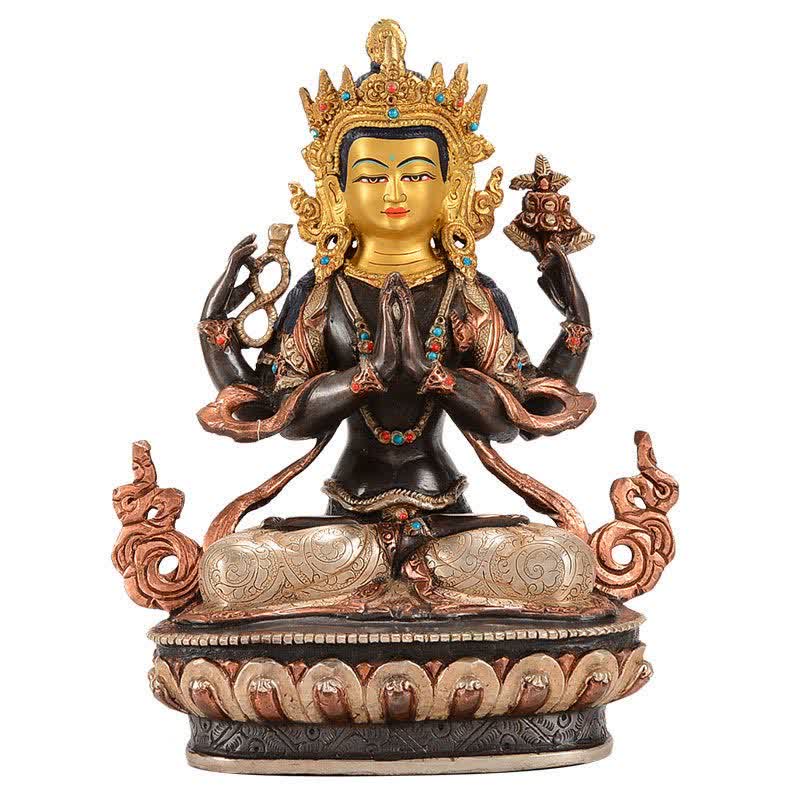 Mythstone Bodhisattva Chenrezig Four-armed Avalokitesvara Protection Copper Statue Decoration