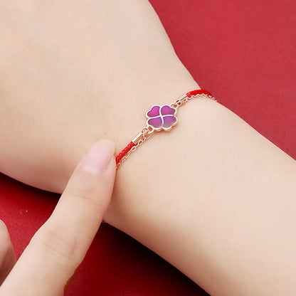 Mythstone 925 Sterling Silver Color-changing Four Leaf Clover Luck Protection Red String Bracelet