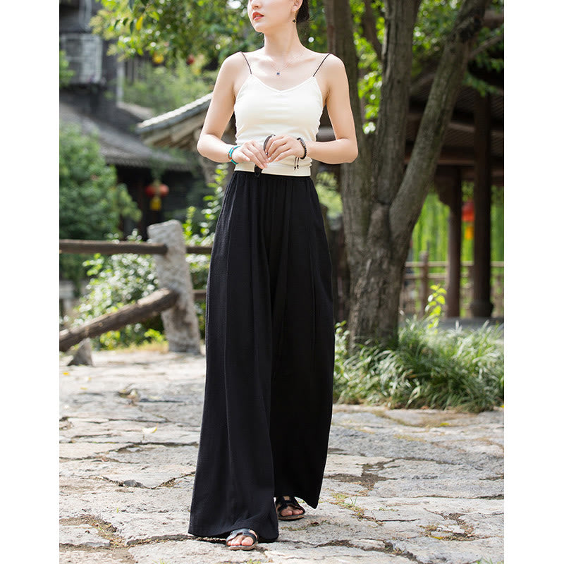 Mythstone Solid Color Loose Wide Leg Pants With Pockets