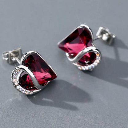 Natural Various Gemstone Birthstone Crystal Love Stud Earrings