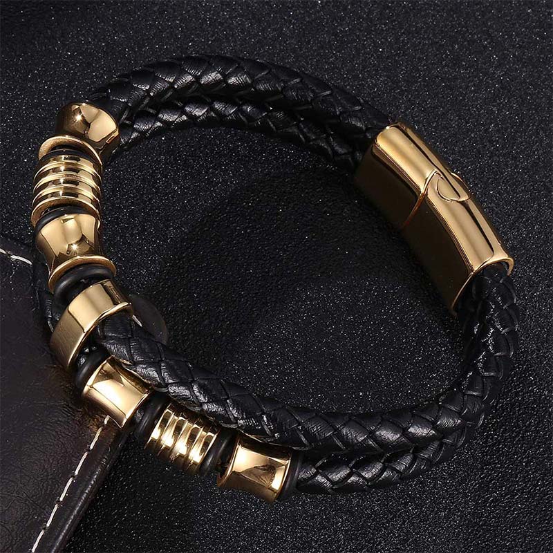 Mythstone Layered Leather Weave Fortune Bracelet