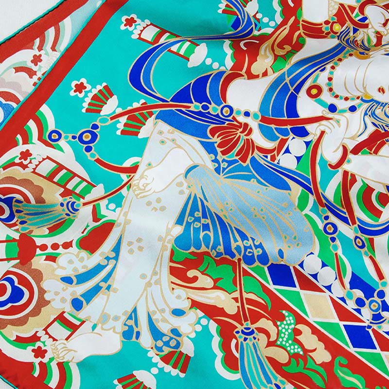 Mythstone Dunhuang Musician Playing Frescoes 100% Mulberry Silk Scarf Premium Grade 6A Dunhuang Silk Shawl