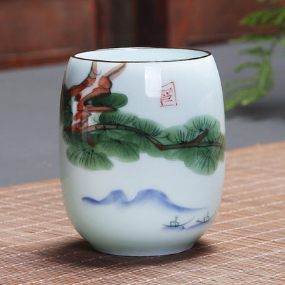 Mythstone Koi Fish Lotus Landscape Dandelion Peony Flower Ceramic Teacup Kung Fu Tea Cup