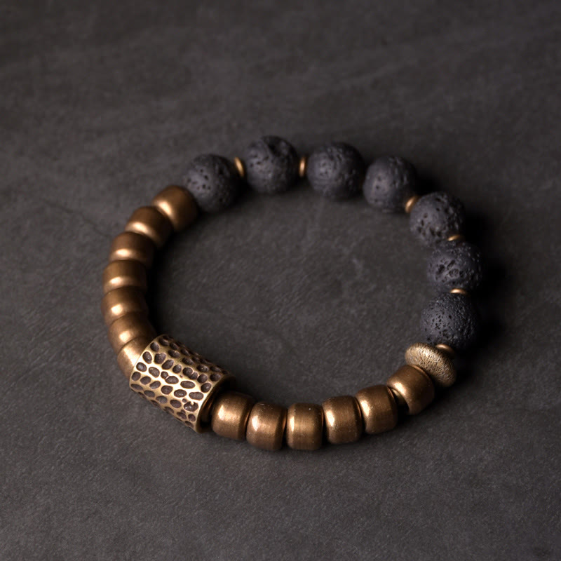 Pulsera de curación con soporte de cobre, obsidiana arcoíris y piedra de lava de Mythstone