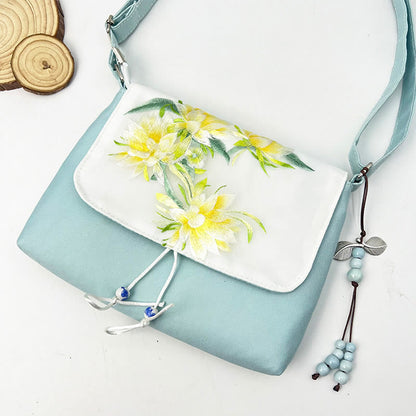 Bolso bandolera con bordado de camelia, epifilo, gardenia y flores de cerezo de Mythstone, bolso de hombro, bolso para teléfono móvil