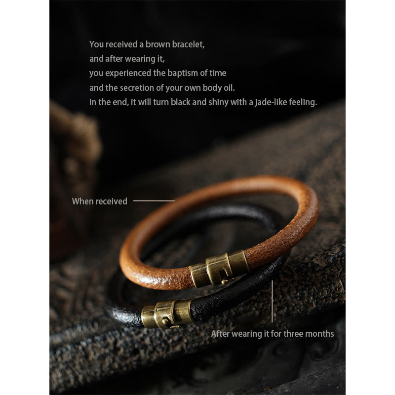 Mythstone Retro Leather Luck Healing Copper Magnetic Buckle Bracelet