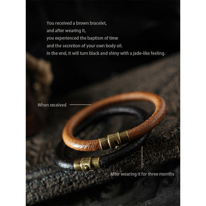 Mythstone Retro Leather Luck Healing Copper Magnetic Buckle Bracelet