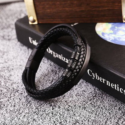 Mythstone Leather Multi-Layer Titanium Steel Balance Braided Magnetic Buckle Bracelet