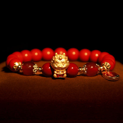 Mythstone Year of the Dragon Natural Cinnabar Ingot Protection Bracelet