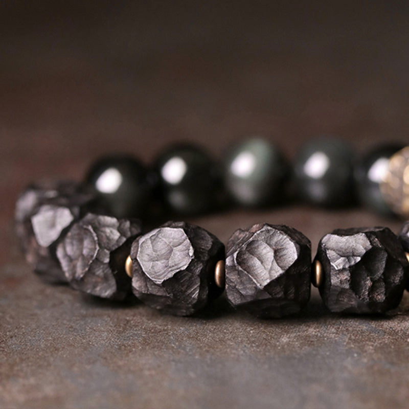 Mythstone Black Obsidian Ebony Wood Copper Strength Couple Bracelet