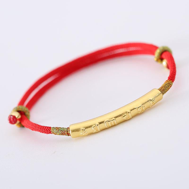 Mythstone Tibetan Buddhist Handmade Mani Mantra Lucky Red String Bracelet