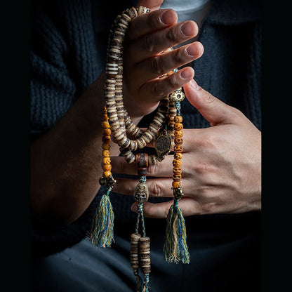 MythStone Tibetan 108 Mala Beads Yak Bone Dzi Bead The Lord of the Corpse Forest Strength Bracelet