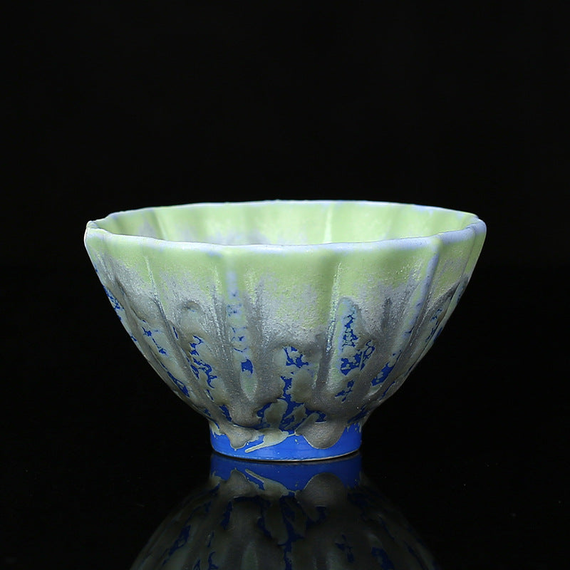 Mythstone Retro Blue Red Gradient Lotus Pattern Kiln Change Ceramic Teacup Kung Fu Tea Cup Bowl