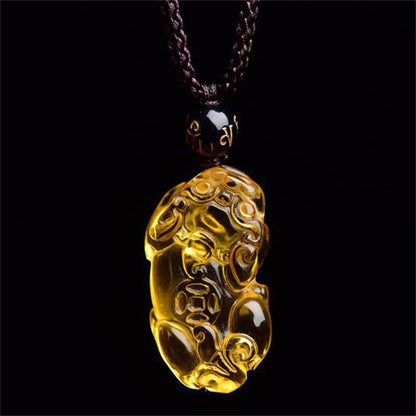 Mythstone FengShui Citrine PiXiu Wealth Necklace Pendant