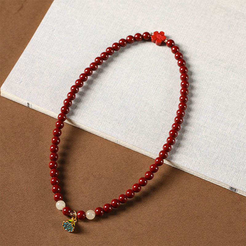 Mythstone Cinnabar Lotus Charm Double Wrap Blessing Bracelet