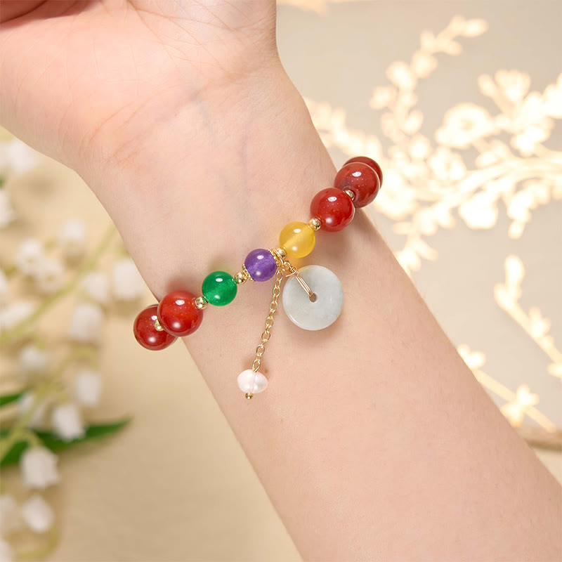 Mythstone Jade Red Agate Peace Buckle Charm Confidence Bracelet