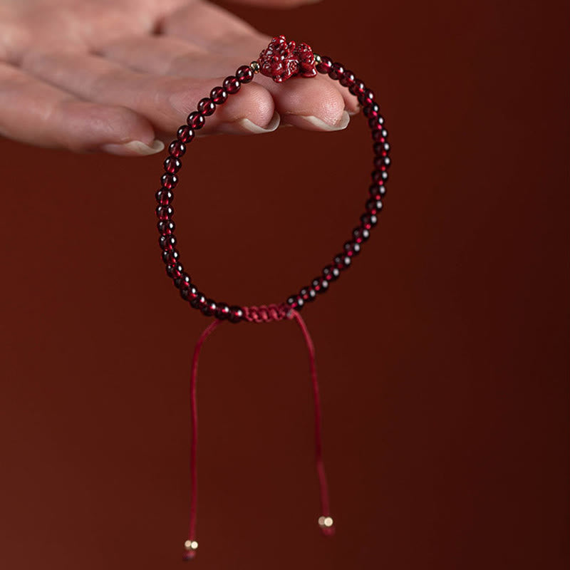 Mythstone Garnet Cinnabar PiXiu Blessing Calm String Bracelet