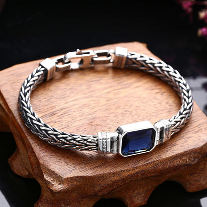 MythStone Retro Blue Acrylic Dragon Keel Braided Design Healing Wealth Buckle Bracelet