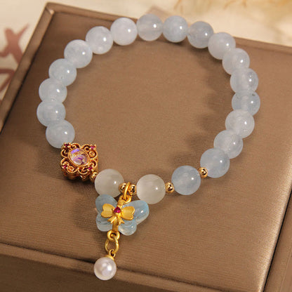 Mythstone Aquamarine Cat's Eye Healing Butterfly Pearl Charm Bracelet