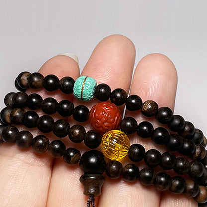 Mythstone Nha Trang Bai Qinan Agarwood Turquoise Amber Red Agate Strength Meditation Bracelet