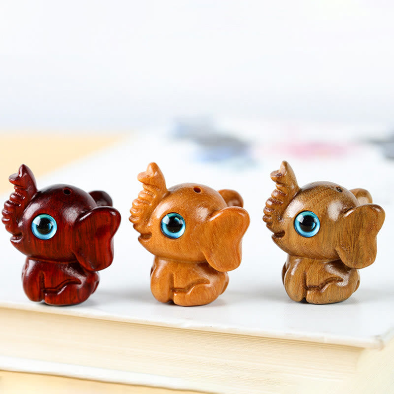 Mythstone Sandalwood Small Leaf Red Sandalwood Green Sandalwood Lucky Mini Elephant Carved Protection Decoration