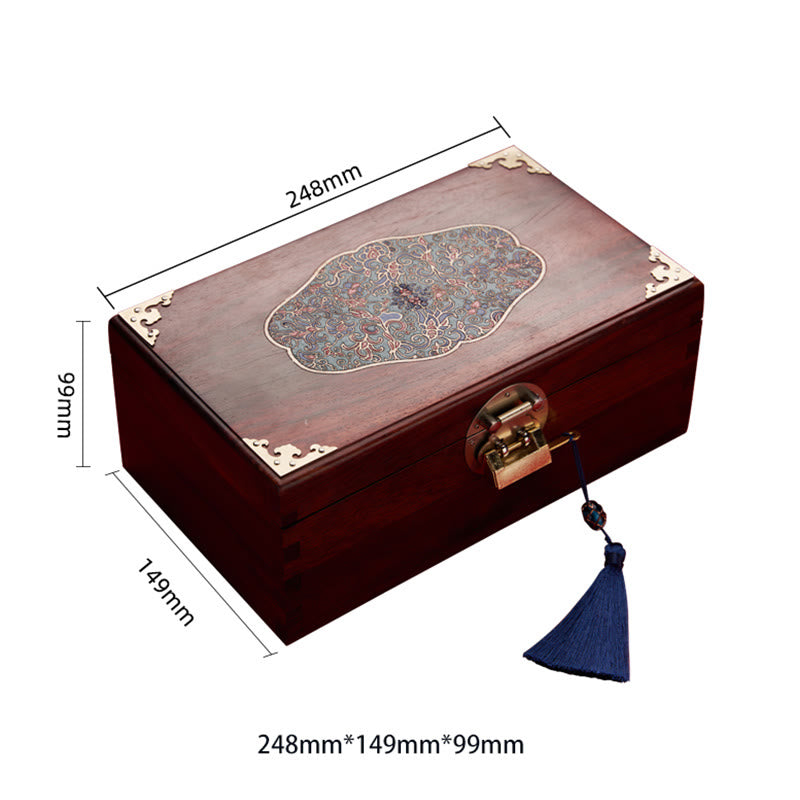 Mythstone Antique Handmade Red Sandalwood Rosewood Jewelry Storage Box Lockable Solid Wood Gift Organizer Box