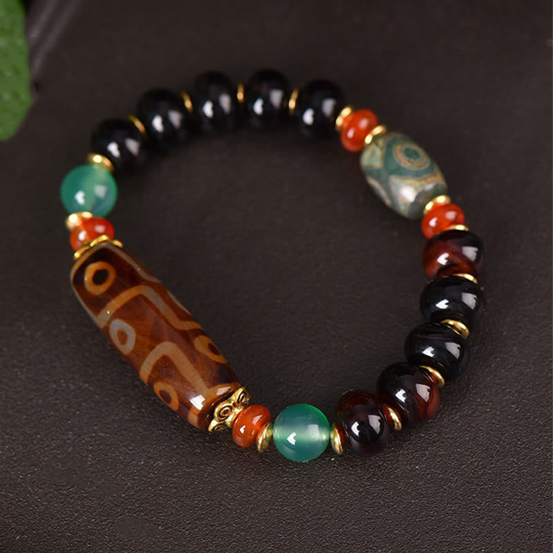 Mythstone Tibetan Natural Nine-Eye Dzi Bead Three-eyed Dzi Bead Protection Bracelet