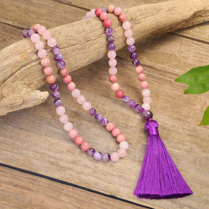 Mythstone 108 Mala Beads Amethyst Rose Quartz Spiritual Healing Tassel Bracelet