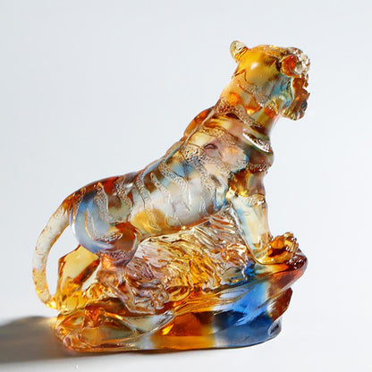 Mythstone Handmade Liuli Crystal Tiger Art Piece Protection Home Decoration