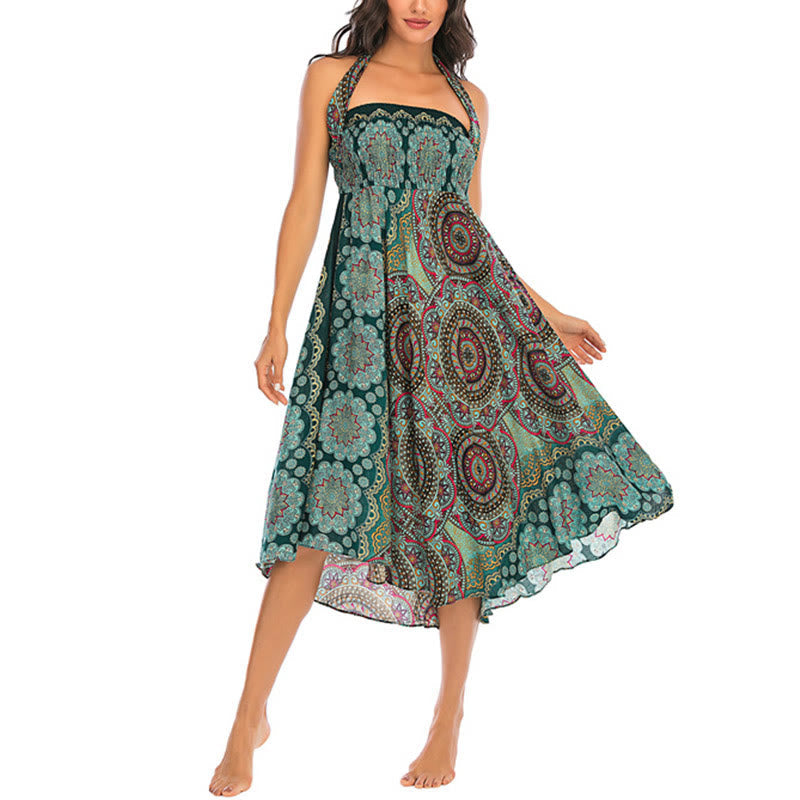 Mythstone Two Style Wear Bohemian Mandala Flower Lace-up Skirt Dress