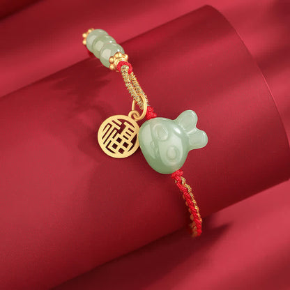 Mythstone 925 Sterling Silver Year of the Rabbit Hetian Jade Happiness Luck Red String Bracelet