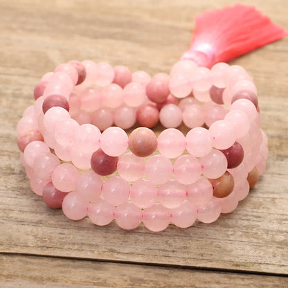 Mythstone 108 Mala Beads Pink Crystal Love Tassel Bracelet