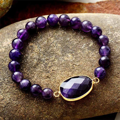 Mythstone Natural Amethyst Crystal Balance Marquise Pattern Bracelet