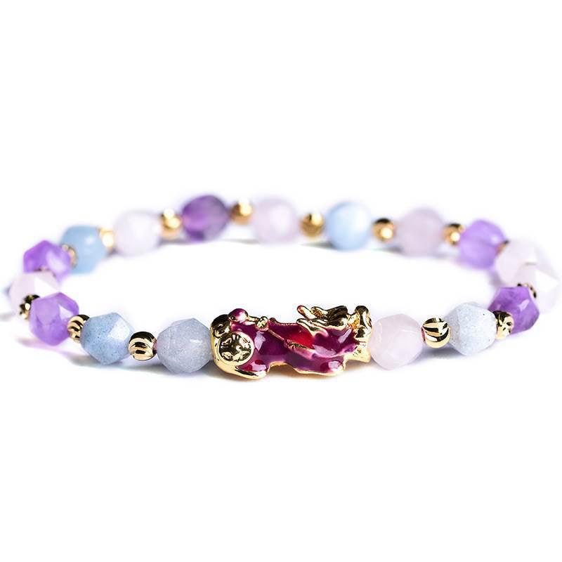 Mythstone Natural Amethyst Fortune Pixiu Charm Bracelet