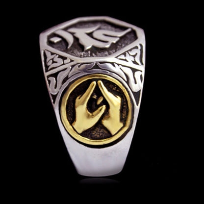 Anillo ajustable de protección tallado con diseño sánscrito en plata de ley 925 Mythstone