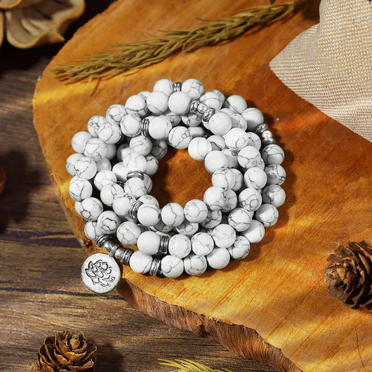 Mythstone White Turquoise Lotus Mala Healing Bracelet