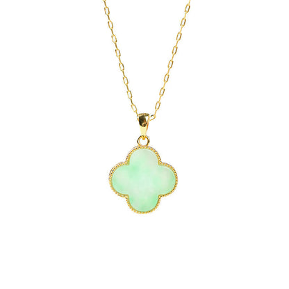 Mythstone Four Leaf Clover Jade Pattern Luck Necklace Pendant