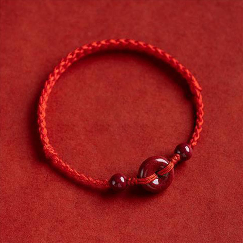 MythStone Handmade Cinnabar Peace Buckle Safe and Healthy Charm Blessing String Bracelet Anklet