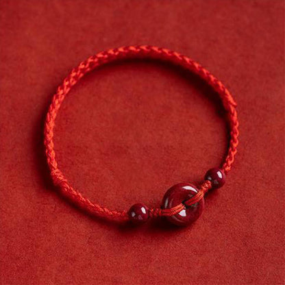 MythStone Handmade Cinnabar Peace Buckle Safe and Healthy Charm Blessing String Bracelet Anklet