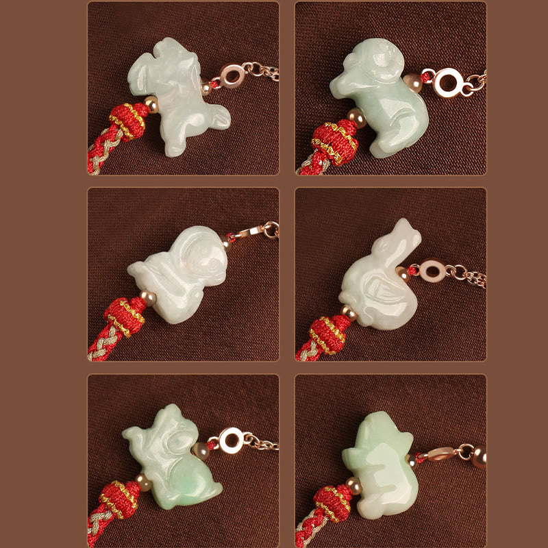 Mythstone 925 Sterling Silver Year of the Dragon Chinese Zodiac Jade Luck String Chain Bracelet