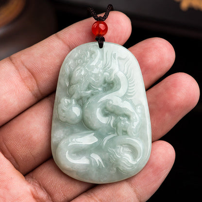 Mythstone Chinese Zodiac Flying Dragon Jade Protection Necklace String Pendant