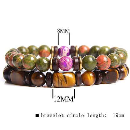 Mythstone 2PCS Healing Crystal Emperor Stone Tiger Eye Bead Bracelet